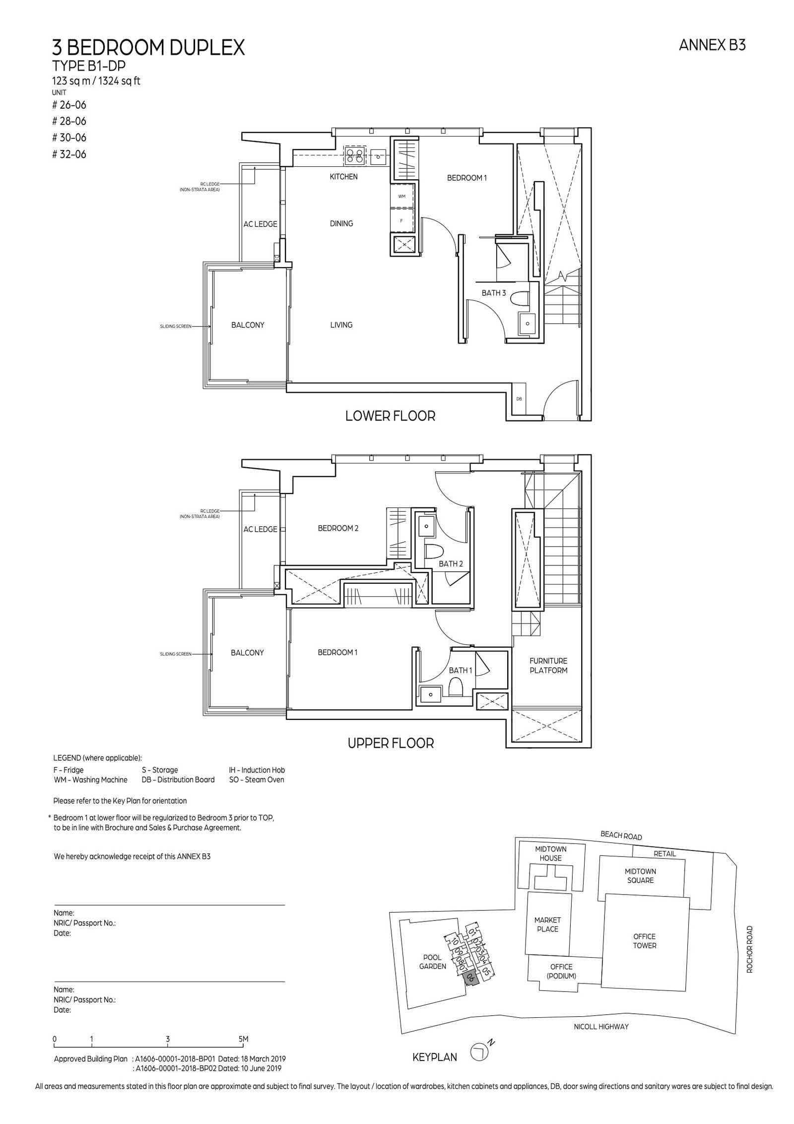 Midtown Bay 滨海名汇 #32-06 · 3 Bedroom Duplex B1-DP · 123 ㎡