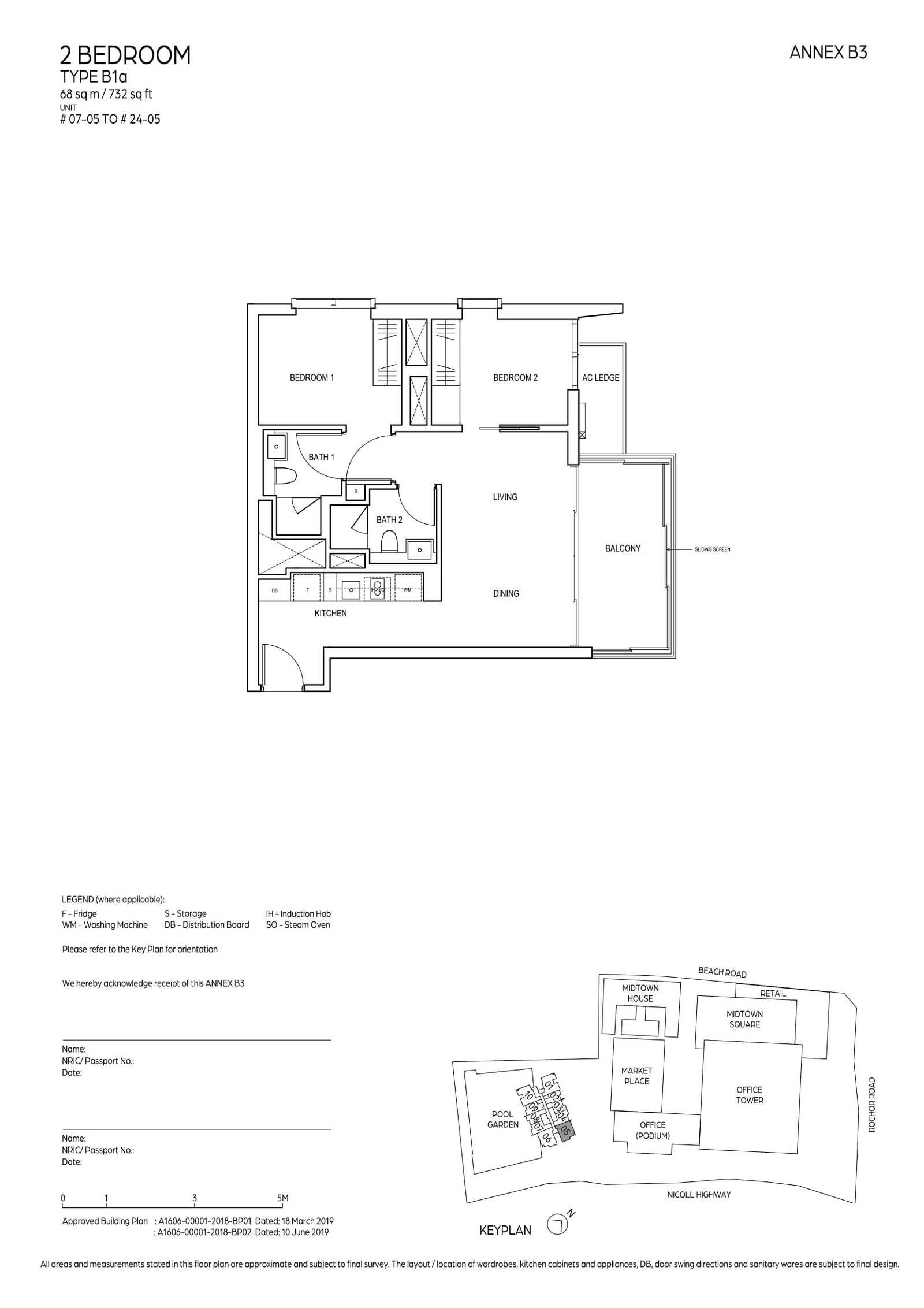 Midtown Bay 滨海名汇 #24-05 · 2 Bedroom B1a · 68 ㎡