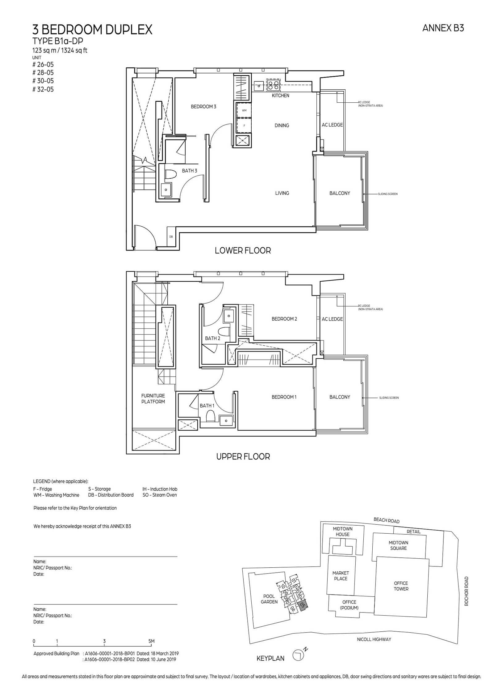 Midtown Bay 滨海名汇 #32-05 · 3 Bedroom Duplex B1a-DP · 123 ㎡