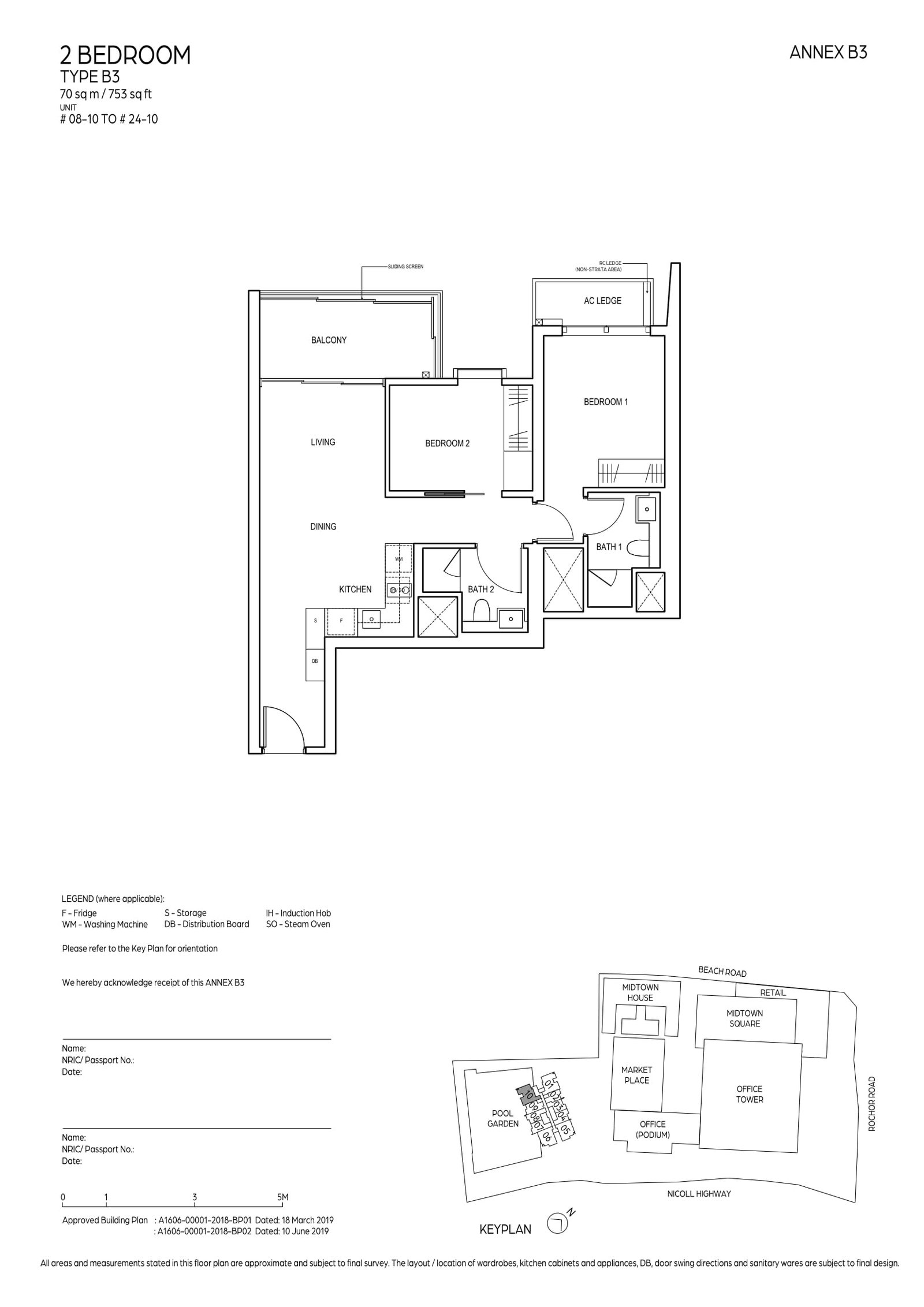 Midtown Bay 滨海名汇 #23-10 · 2 Bedroom B3 · 70 ㎡