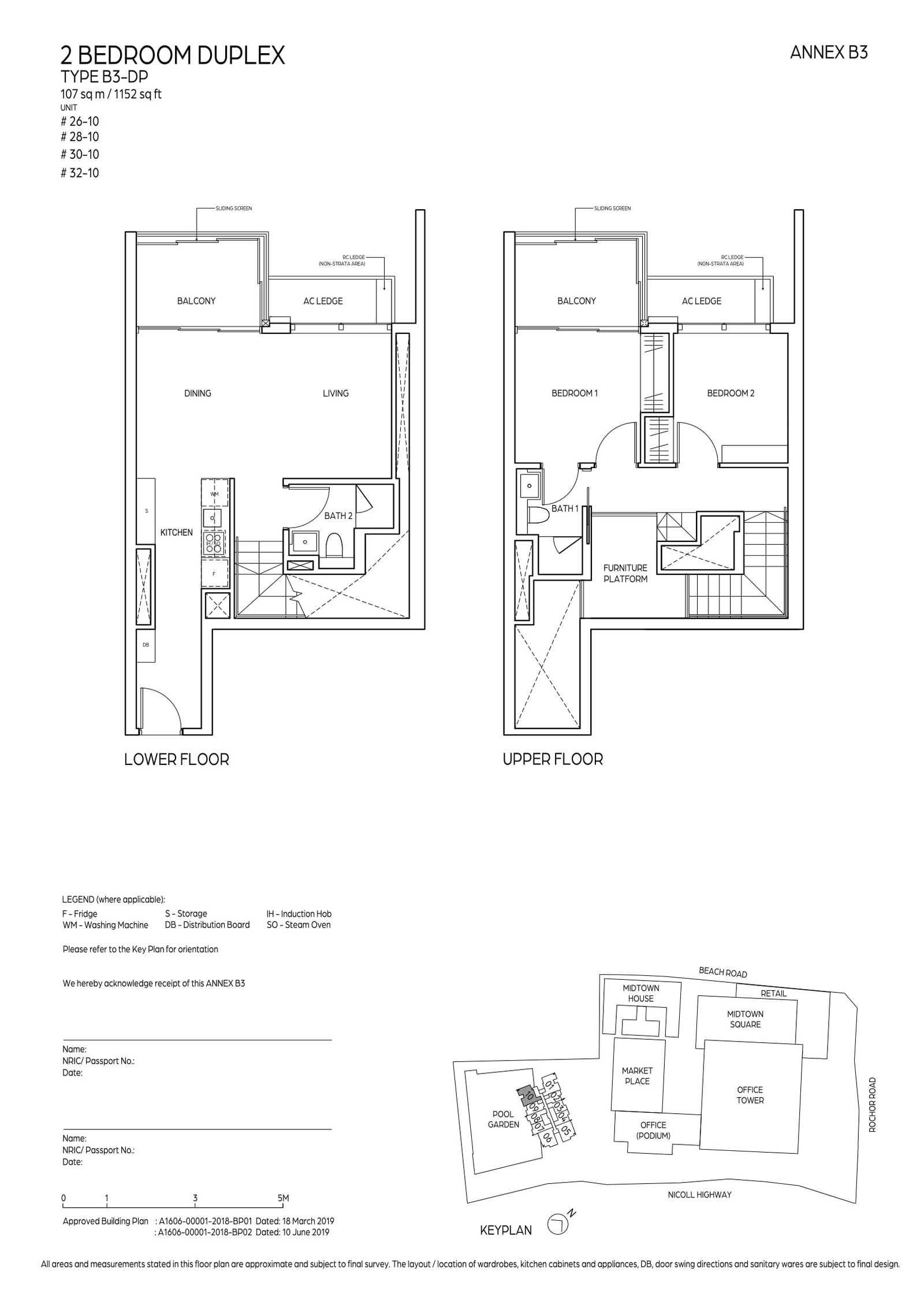 Midtown Bay 滨海名汇 #32-10 · 2 Bedroom Duplex B3-DP · 107 ㎡